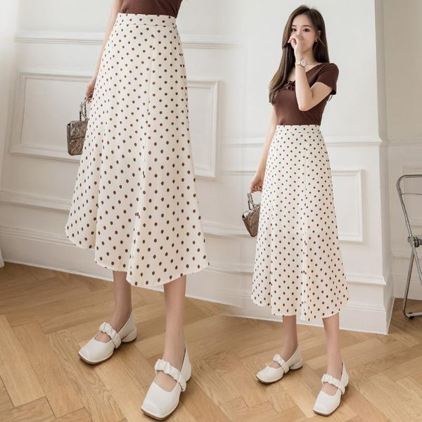 

skirts limiguyue korean style summer high waist women polka dot long skirt harajujku a line casual faldas mujer k1238, Black
