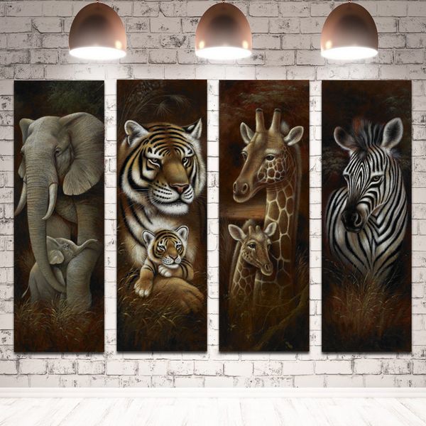 Pintura sobre lienzo de elefante, Tigre, león, ciervo, cebra, leopardo, madre e hijo, carteles de animales para decoración de pared para sala de estar