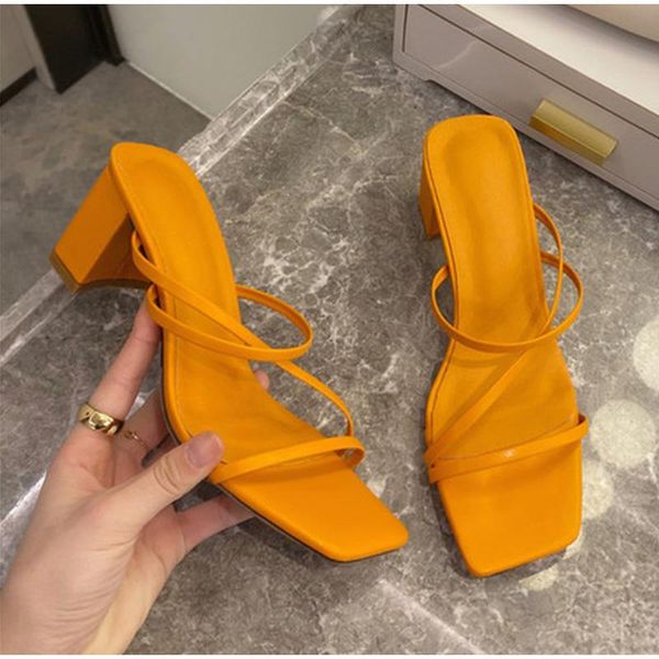 

sandals fashion casual women's slippers woman summer shoes women slip on square toe thick high heels beach ladies slides female, Black