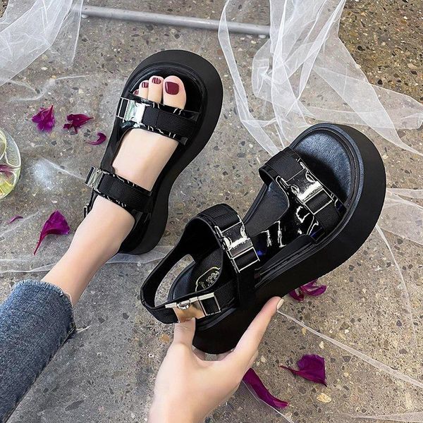 

sports sandals women's summer casual flat-bottomed student breathable beach thick-soled roman style x823 dress shoes, Black