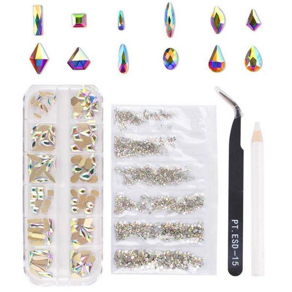 

cuticle pushers nail art set irregular crystal diamond round rhinestones flat bottom curved black tweezer nipper wax dotting pen tools