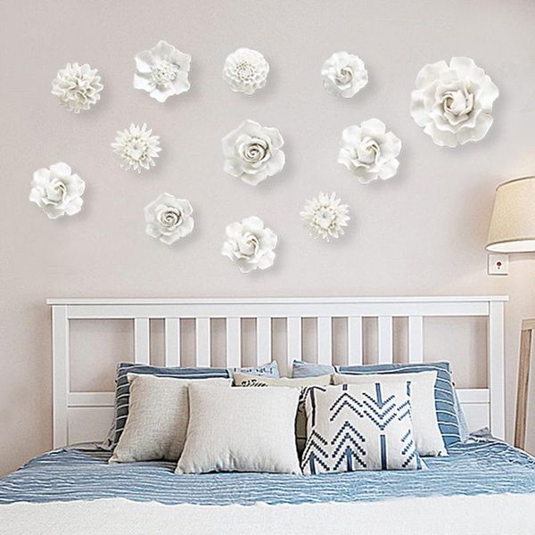 

wall stickers modern 3d ceramic white flower sticker decoration livingroom tv background hanging crafts el mural accessories