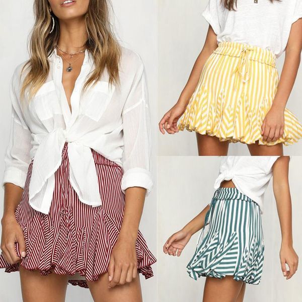 

skirts summer lady striped sweet mini puff skirt splicing, Black