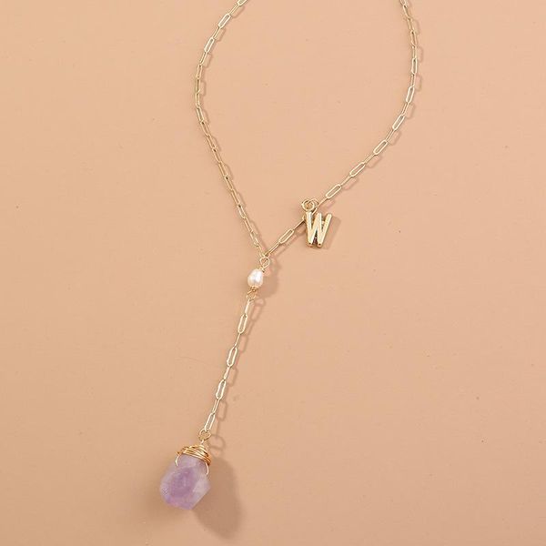 

chains natural crystal pendant letter b necklace female cold wind simple clavicle chain metal wild net red, Silver