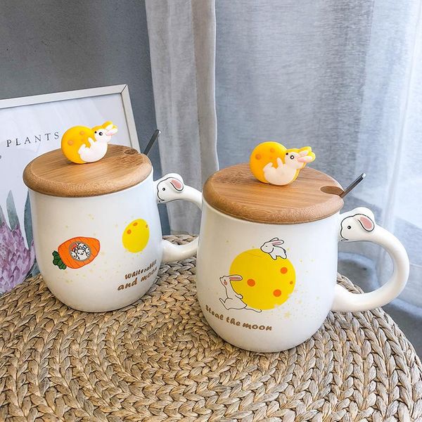 

mugs creative ceramic coffee milk water juice drinks cups with lid and spoon 450ml gift for girlfriend classmates couple