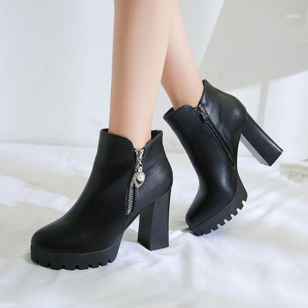 

boots black women's british style thick heel short women 2021 high-heeled spring thick-soled womens shoes11