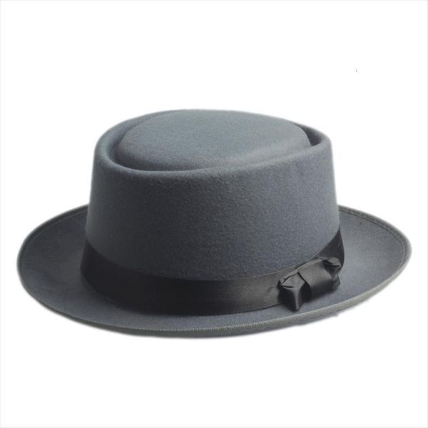 

felt pork pie men fedora hat with band 25, Blue;gray