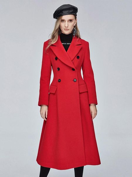 

women's wool & blends long woolen lapel spring and autumn jacket, Black