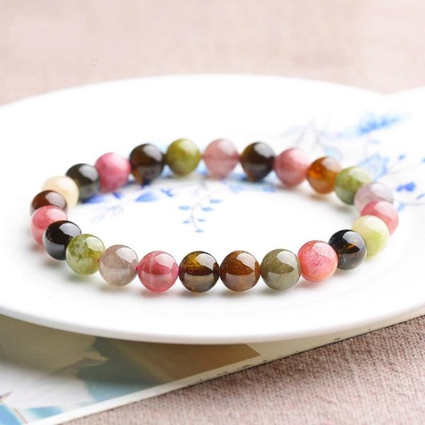 

beaded, strands natural candy color tourmaline beads bracelet crystal ornaments diy hand string bijoux femme bijou, Black