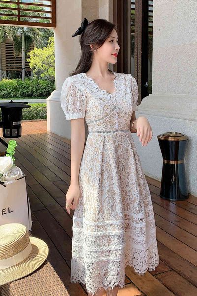 

casual dresses fashion designer summer elegant black women v-neck luxury lace patchwork embroidery vintage midi dress 3yo9, Black;gray
