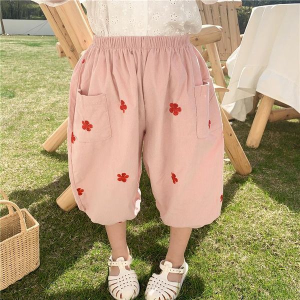 

spring arrival girls fashion floral trousers kids korean design embroidered corduroy, Blue