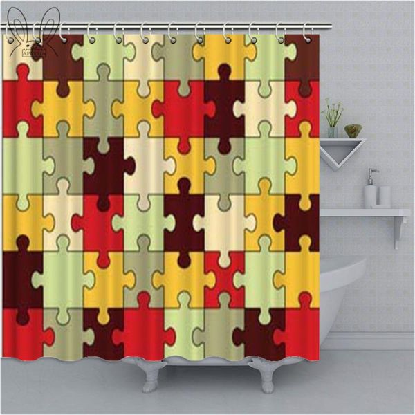 

bathroom waterproof shower curtains colorful jigsaw puzzle eco-friendly polyester home decoration