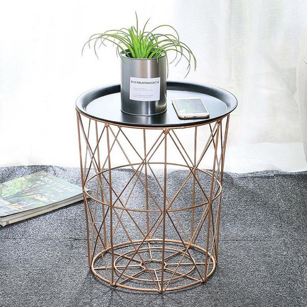 

bathroom shelves modern gold round wire metal storage basket side table-abux