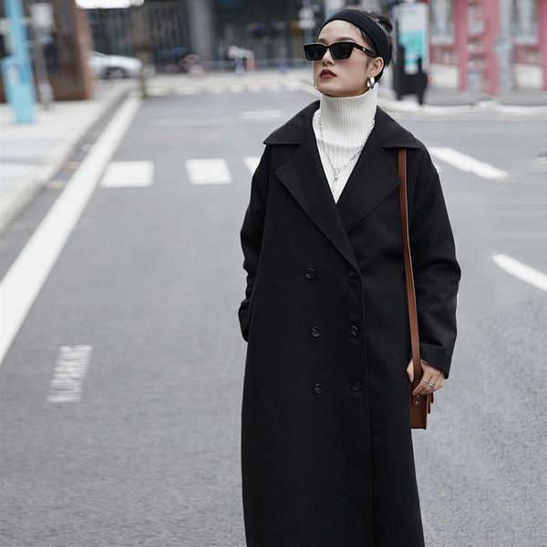 

women's wool & blends [ewq] woolen jacket loose elegant england style slim full sleeve lapel collar 2021 spring autumn fashion tide tu6, Black