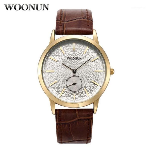 

fashion slimple watches men genuine leather quartz wristwatches waterproof shockproof small seconds reloj hombre, Slivery;brown