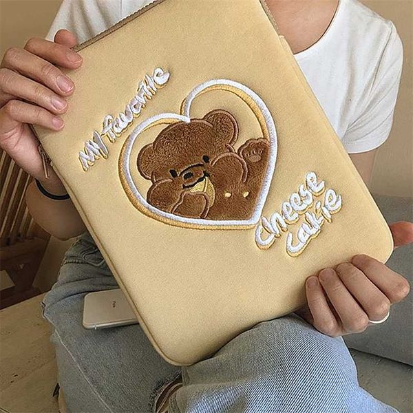 

tablet case lapstorage bag for mac ipad pro 9.7 11 13inch cartoon cookie bear korean ins bear sleeve inner bag 211025