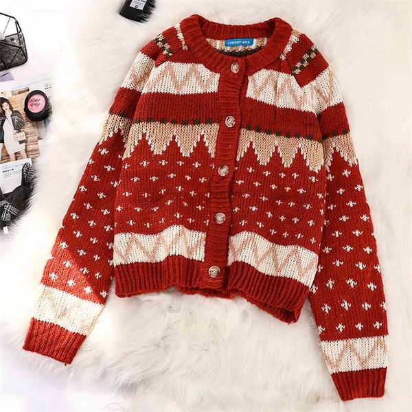 Vintage Warme Weihnachten Pullover Frauen Ins Top Herbst Winter Strickjacke Mantel Weibliche Koreanische Casual Pull Femme Hiver 210514