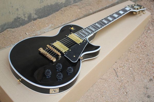 

electric guitar black and white edge gold pickup rosewood can be customized