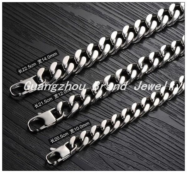

highly polished 316l stainless steel silver color curb cuban chain men's boy's bracelet bangle with fashion clasp link,, Black