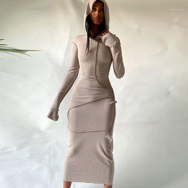 

casual dresses long sleeve hooded patchwork skinny maxi dress autumn winter women fashion streetwear outfits hoody dressfemale robe#f30, Black;gray
