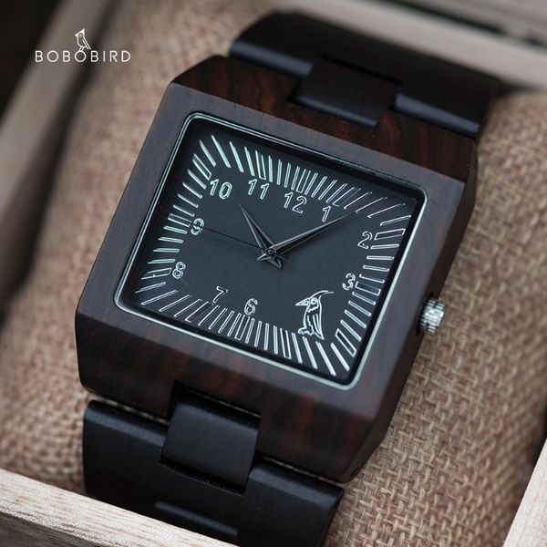 

wristwatches relÃ³gio masculino wooden bamboo mens wrist watch bobo bird luxury square quartz analog clock custom logo dropshippping, Slivery;brown