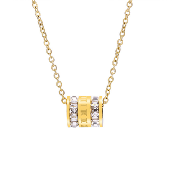 

stainless steel fashion rhinestone necklace elegant double row zircon gold roman numeral pendant ladies necklaces, Silver