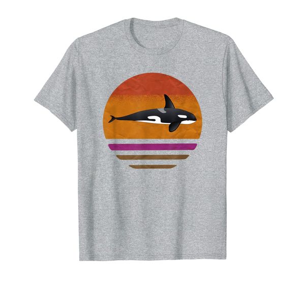 

retro orca killer whale sunset t-shirt, White;black