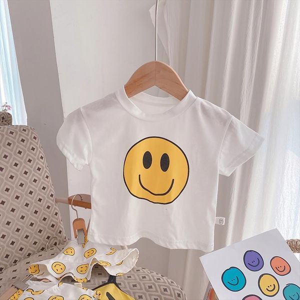 

summer kids clothes smile print t shirt korean girls tees cotton short sleeve boys, Blue