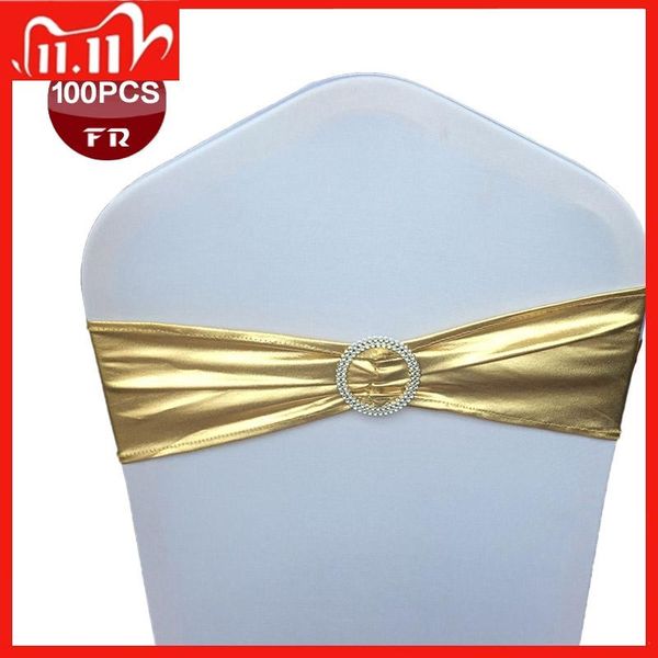 

pack of 100 spandex elastic chair sash band with buckle for wedding banquet party decor metallic gold silver sashes