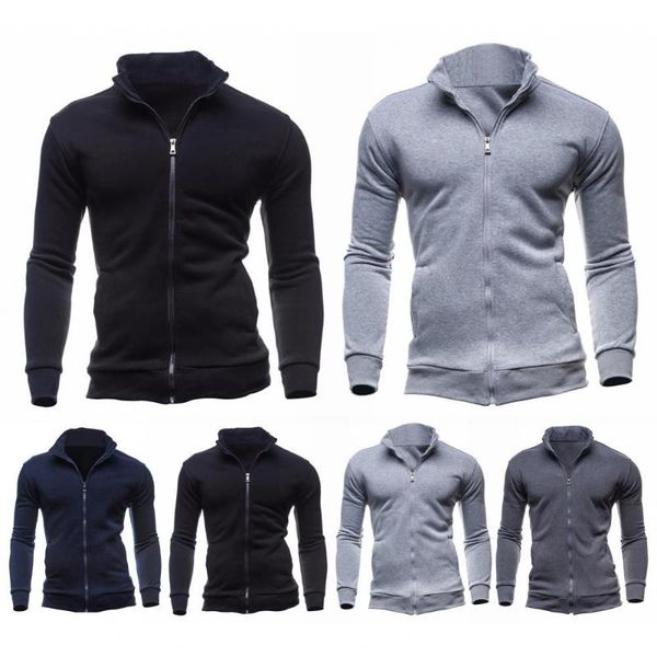 

men's hoodies & sweatshirts hoodie stand collar solid color warm business cardigan fashion long sleeve casual slim male coat for autumn, Black