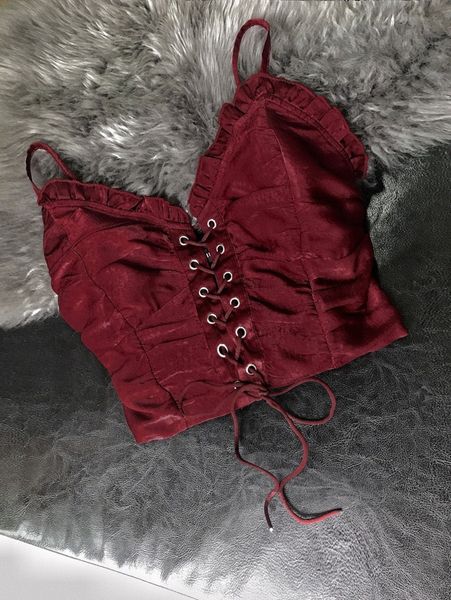 

lace up front shirred cami o7do#, White