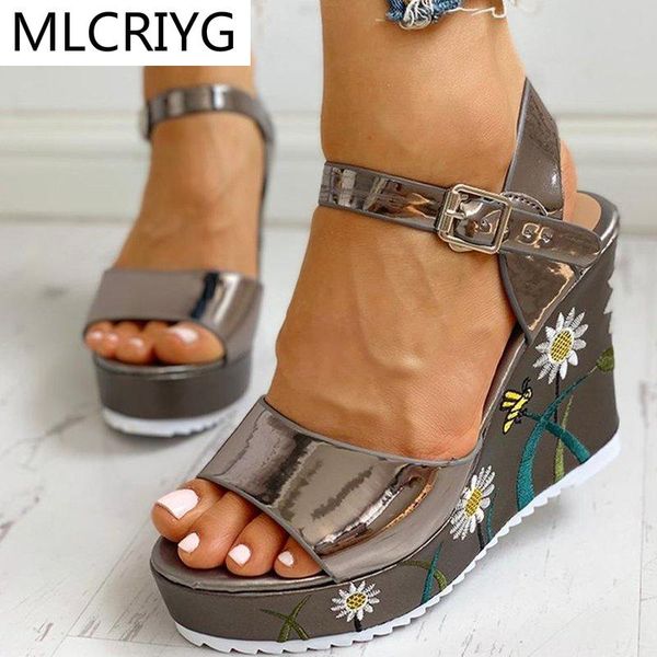 

sandals summer women 2021 printed platform shoes high heels party open toe, Black