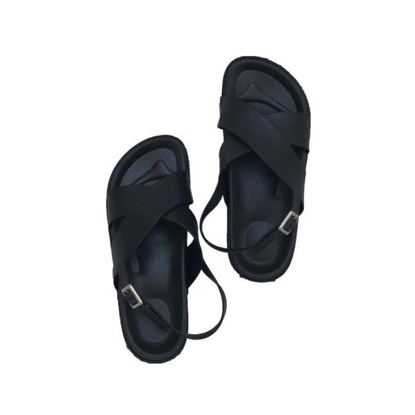 

ins european and american fashion roman shoes 2021chic cross sandals flat summer thick bottom open toe wild women's, Black