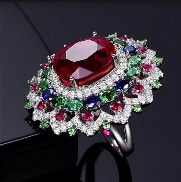 

wedding rings luxury femme silver big large flower multicolor zircon ring for women gift party bijoux engagement jewelry, Slivery;golden