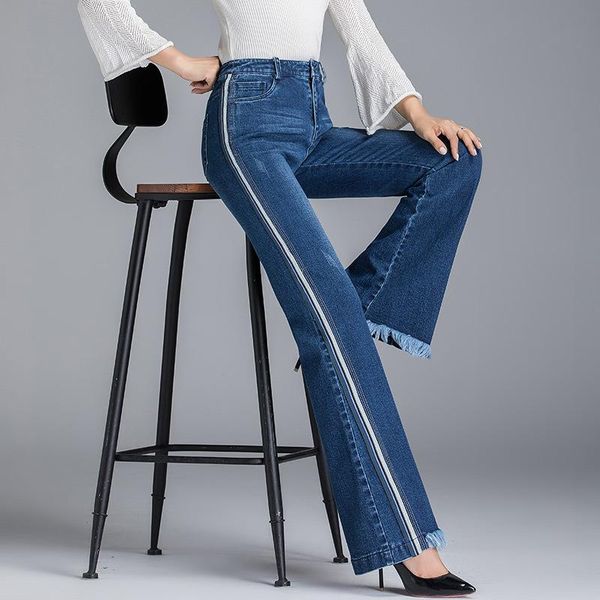 

women's jeans straight woman high waist boyfriend for women denim plus size 2021 spring summer washed blue cotton striped boot