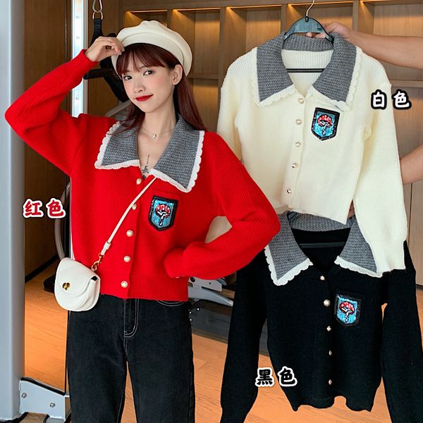JXMYY Moda Novos Produtos Sweet College Style Cardigan Loose Lazy Boneca Collar Jacket Camisola Mulheres 210412