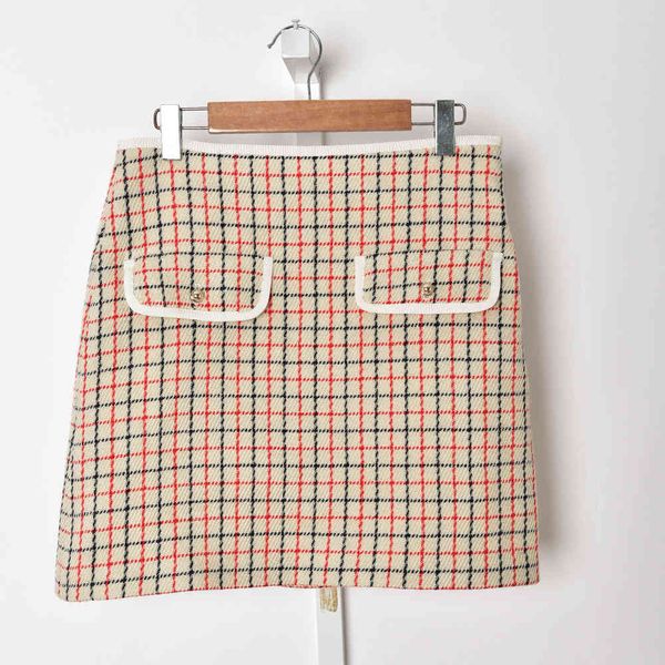 

skirts wool blend skirt women's a-line pockets plaid autumn mini skirts, Black