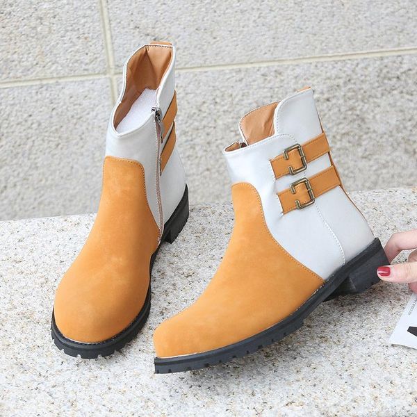 

boots women's autumn mixed color woman shoes 2021 winter platform low heels buckle ladies ankle female footwear plus size, Black