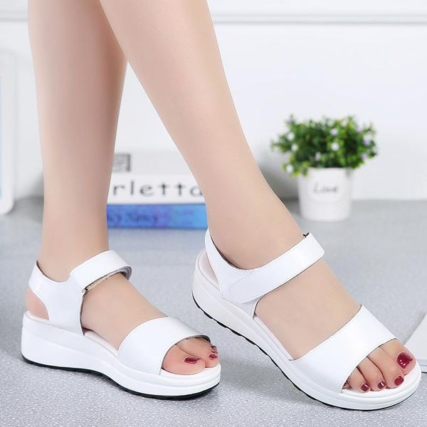

sandals 2021 leather women shoes platform ladies white sneakers shoe summer open toe fashion high heel footwearet67, Black