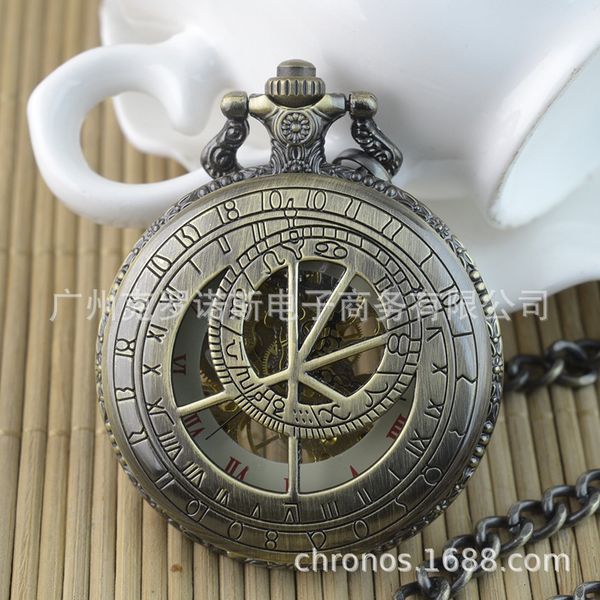 

fashion men's and women's mechanical pocket watch with hollow back roman characters, Slivery;brown