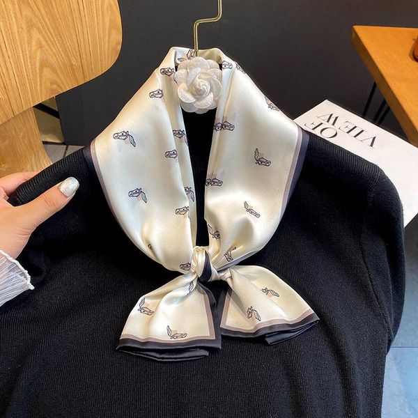 

scarves 2021 silk long scarf women luxury neckerchief summer headband female hair kerchief scarfs hairband neck for ladies, Blue;gray