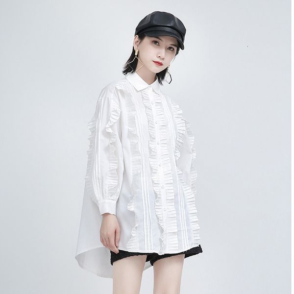 

blouses msxu spring all-match retro cut style ladies mid-length women's shirt, White