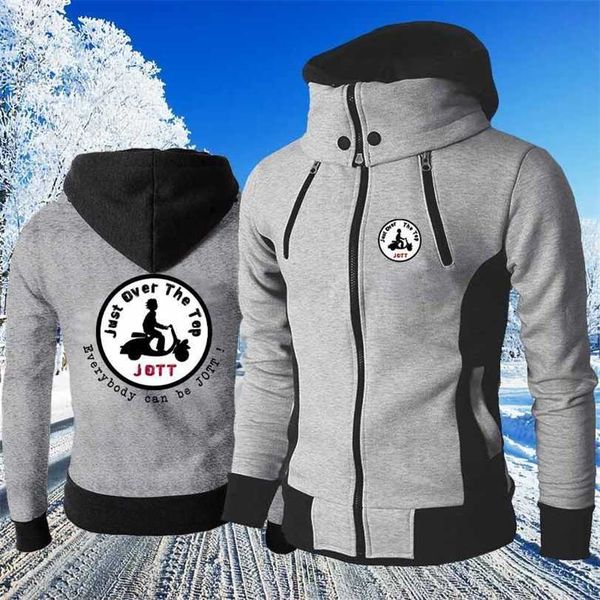 

men's autumn and winter just over the jott print jacket warm windproof double zipper men hooded design turtleneck coat 211214, Black;brown