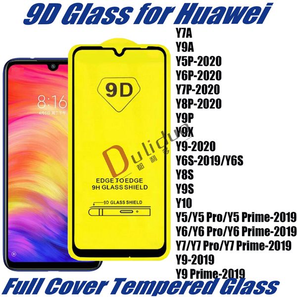 Pull Pull Cover Закаленное стекло экрана экрана телефона для Huawei Y9P Y9X Y9S Y7A Y9A Y5P Y6P Y7P Y8P 2020 Y6S Y8S Y10 Y5 Y6 Y7 Y9 PRO Prime 2019