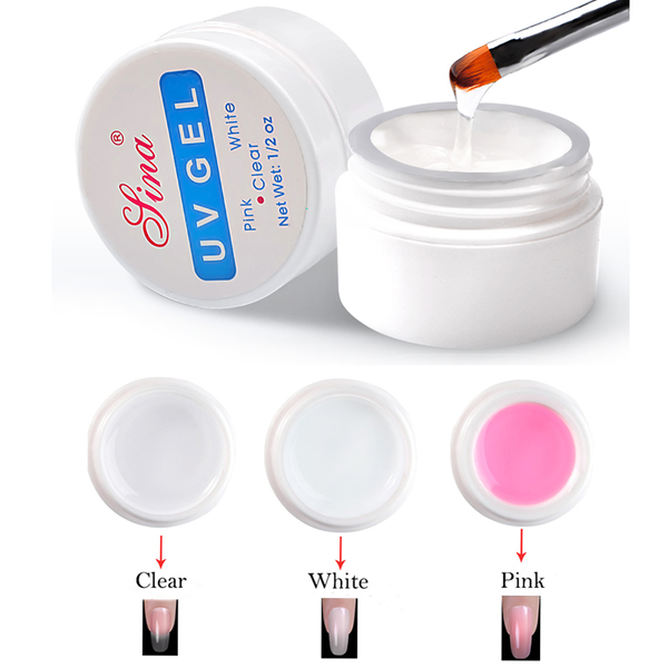

nail gel pink white and clear transparent 3 options uv builder art tips manicure extension, Red;pink