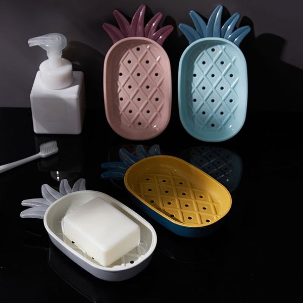 

soap dishes decor drain dish dual layers pineapple shape rack smooth detachable tray bathroom shower storage