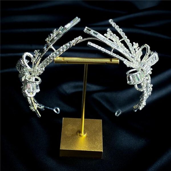 

hair clips & barrettes fashion bride headband crystal bow-knot hairband bridal crown tiaras accessories handmade women headware diadema, Golden;silver