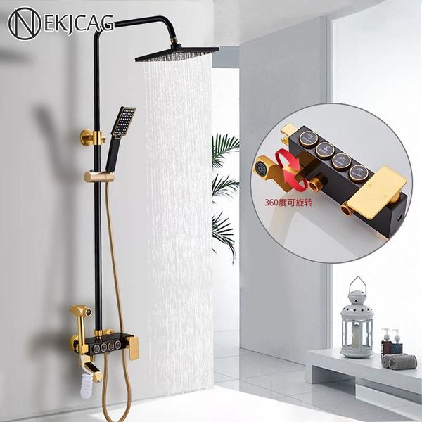 

black gold bathroom shower faucet set 8'' rainfall head space aluminum faucets with bidet cold water mixer tap sets