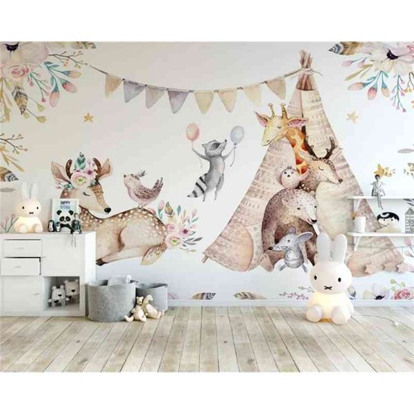 Beibehang personalizado 3d papel de parede linda floresta original animal crianças quarto fundo pintura parede papéis de parede decoração 210722