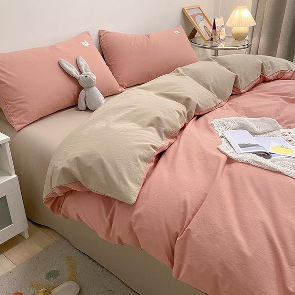 

bedding sets 24 colors 4pcs 100% cotton kawaii cute girl sheets 2021 nordic style set pink 200*230/ 200*240